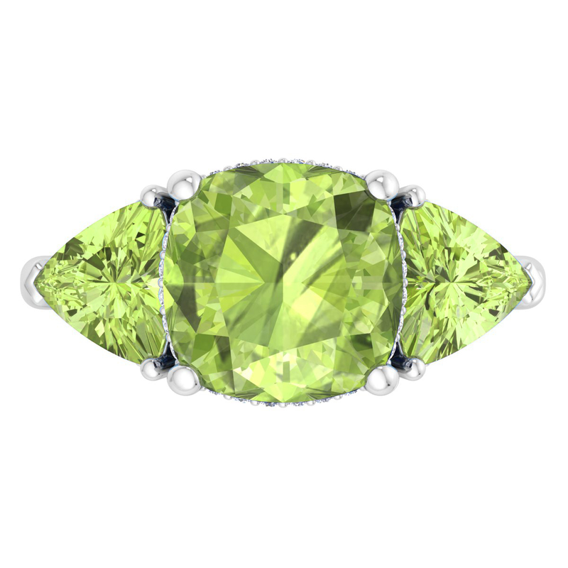 Martha Stewart 8ctw. Cushion Peridot & Lab Grown Diamond Three Stone Ring In Sterling Silver image number null